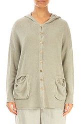 Hooded Laurel Green Linen Cardigan 1