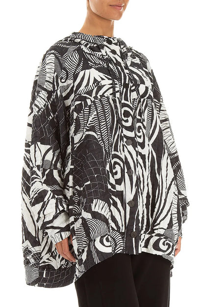 Hooded Loose Orbit Checkered Linen Cotton Jacket