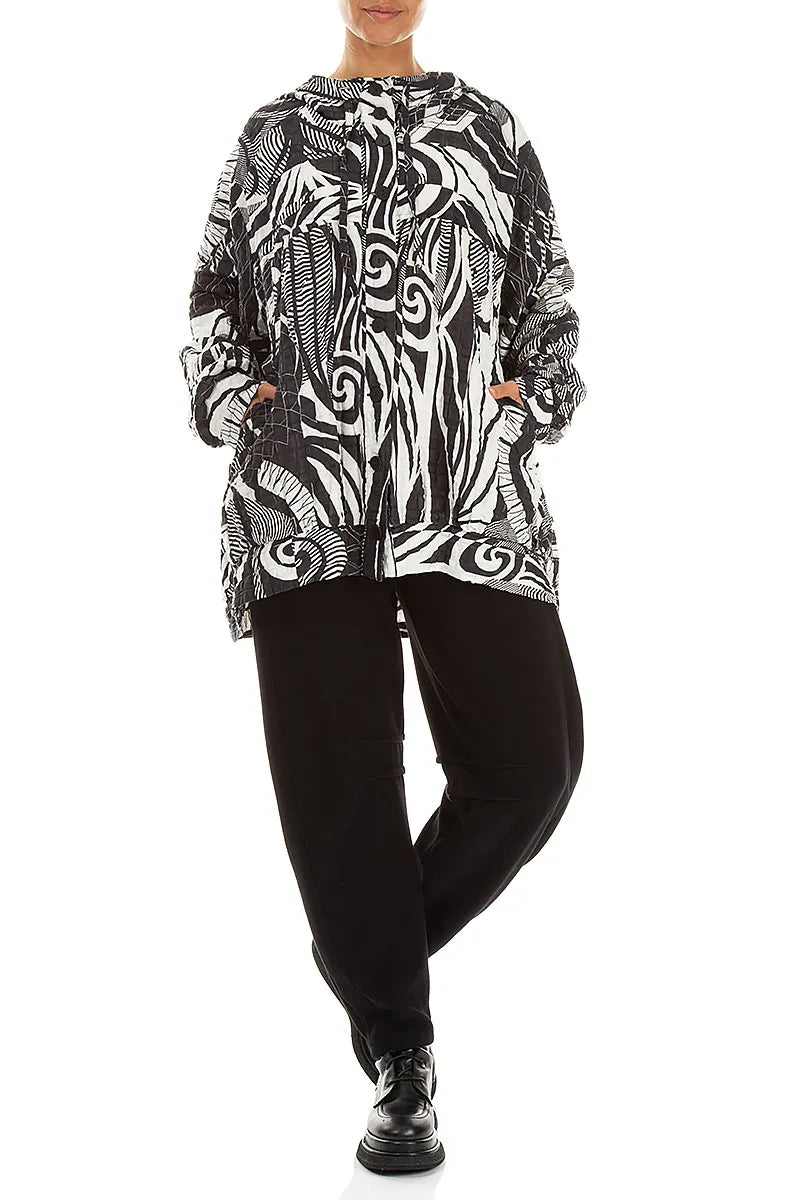 Hooded Loose Orbit Checkered Linen Cotton Jacket 4