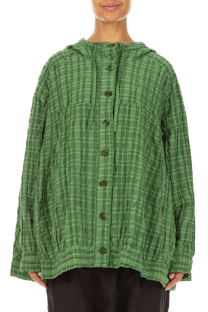 Hooded Loose Shamrock Green Linen Cotton Jacket