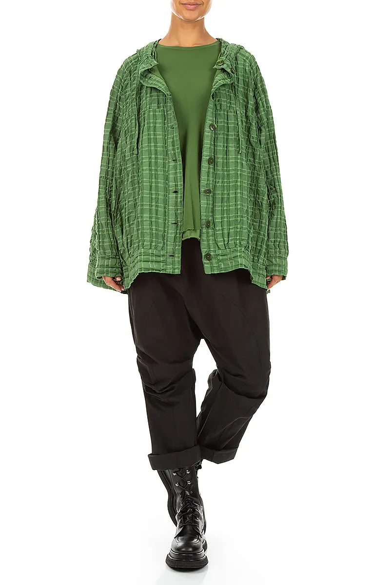 Hooded Loose Shamrock Green Linen Cotton Jacket