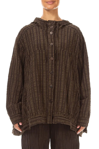 Hooded Loose Truffle Brown Linen Cotton Jacket 1