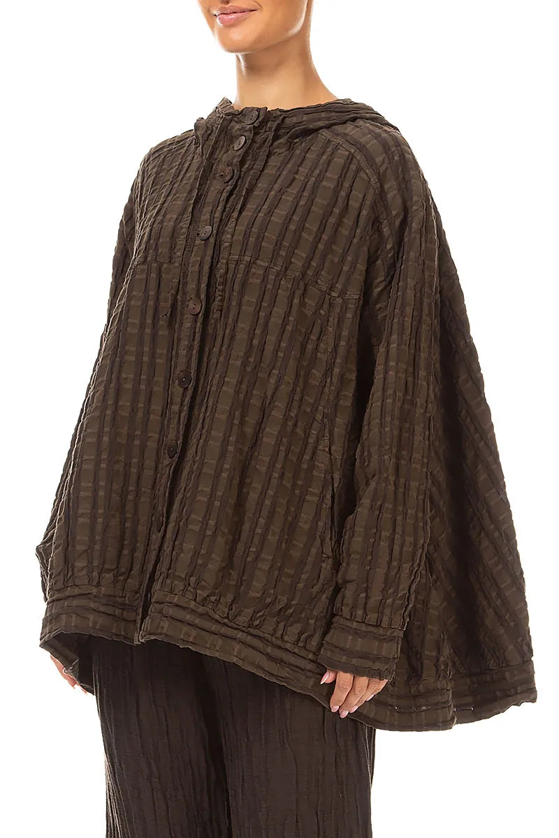 Hooded Loose Truffle Brown Linen Cotton Jacket 3