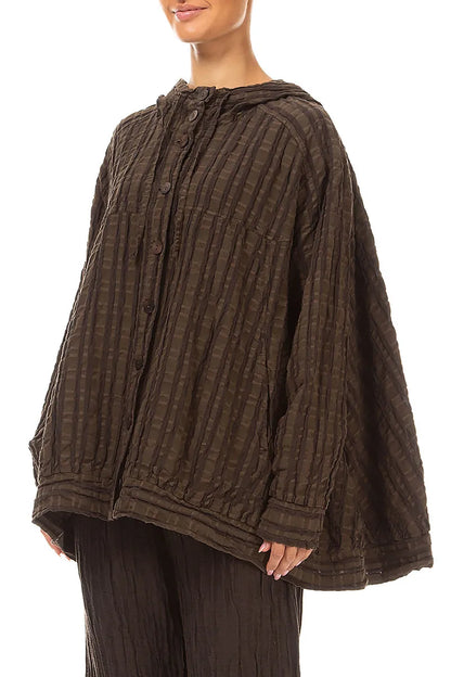 Hooded Loose Truffle Brown Linen Cotton Jacket 3