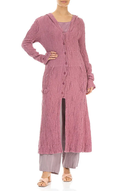 Hooded Mauve Taupe Textured Silk Linen Jacket 4