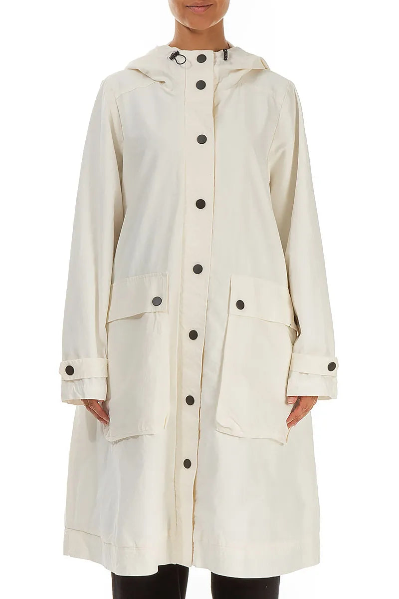 Hooded Off White Cotton Coat