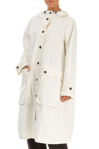 Baumwollmantel mit Kapuze in Off-White