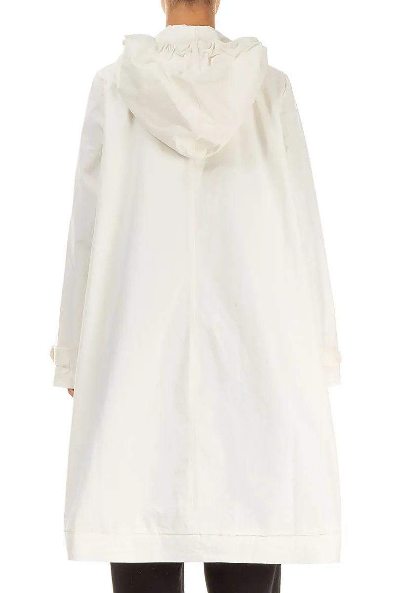 Hooded Off White Cotton Coat
