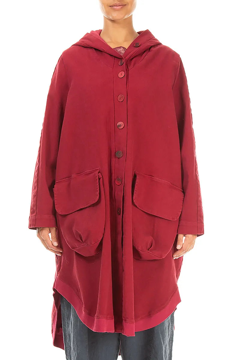 Hooded Oversized Ruby Stretch Cotton Coat