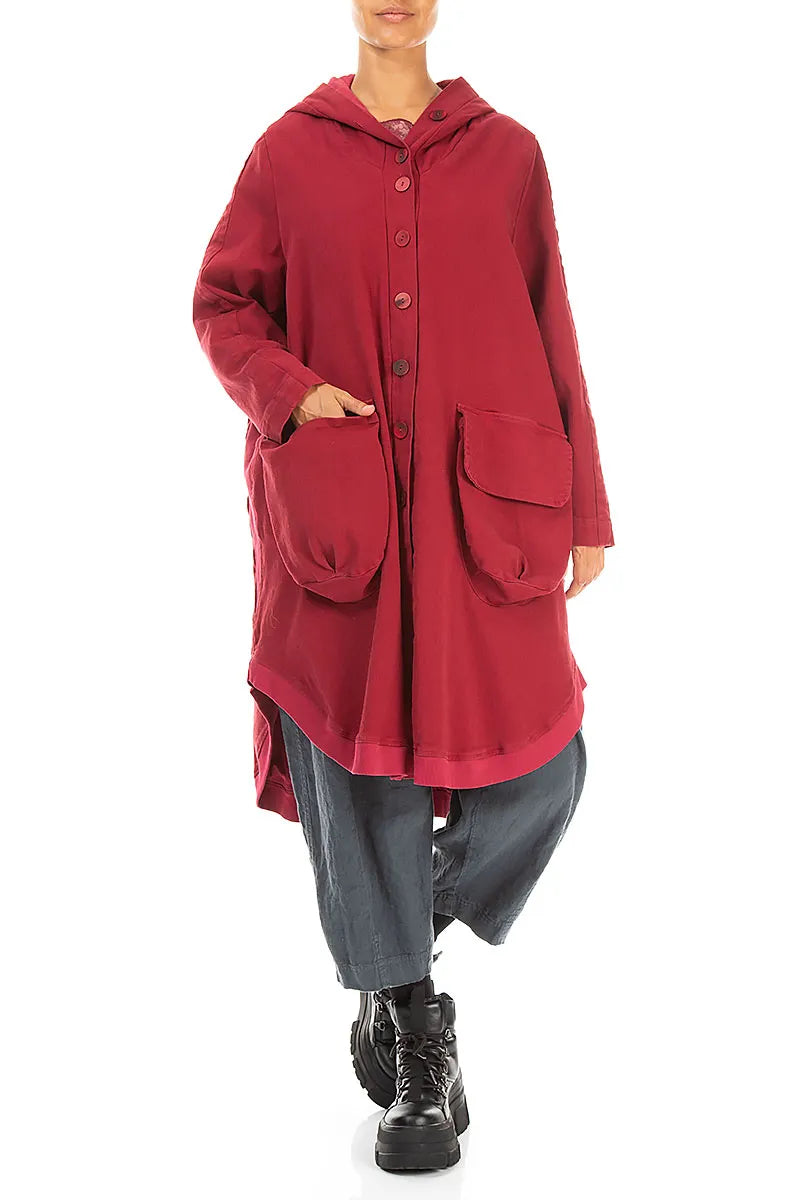 Hooded Oversized Ruby Stretch Cotton Coat