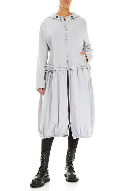 Hooded Pearl Grey Cotton Jacket Dress