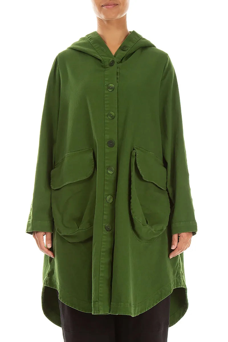 Hooded Shamrock Green Stretch Cotton Coat