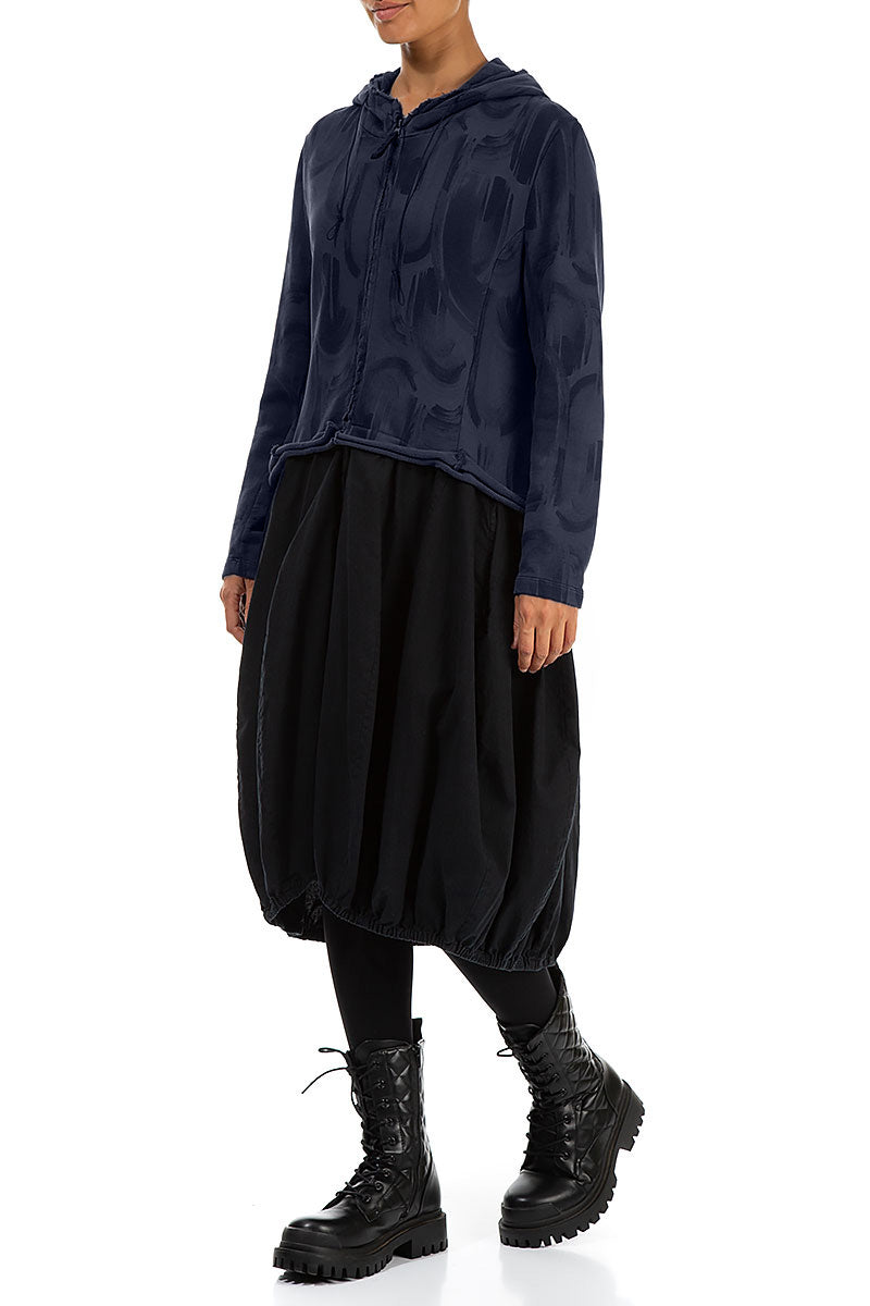 Hooded Slate Blue Paintwave Cotton Jacket Dress 3