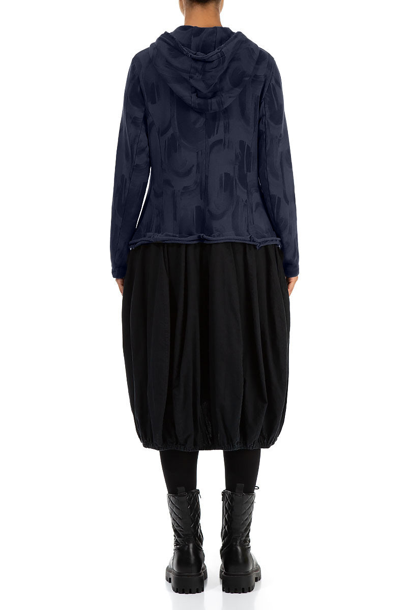 Hooded Slate Blue Paintwave Cotton Jacket Dress 2