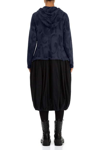 Hooded Slate Blue Paintwave Cotton Jacket Dress 2