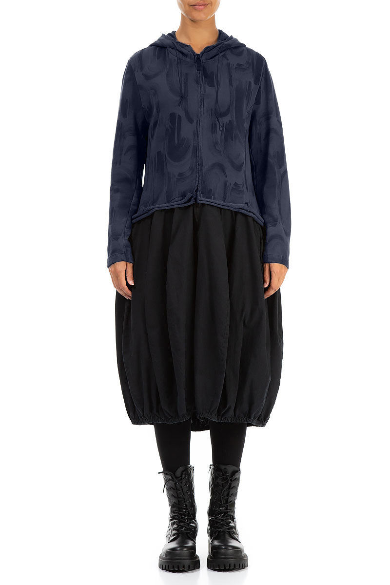 Hooded Slate Blue Paintwave Cotton Jacket Dress 1