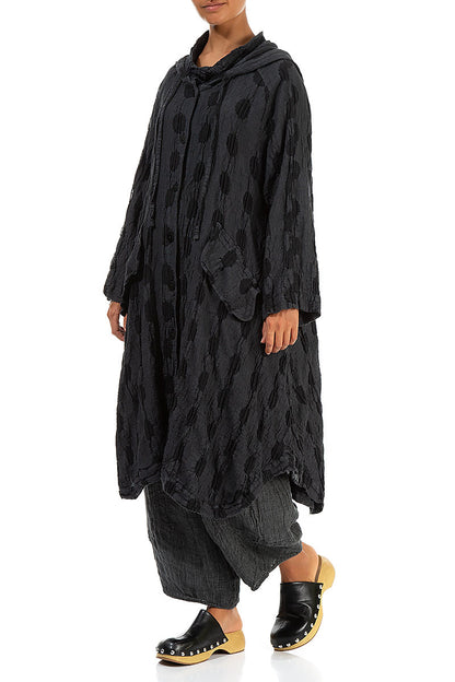 Hooded Textured Bubbles Graphite Linen Jacket 3