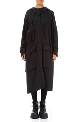 Hooded Three Pockets Black Cotton Jacket 1