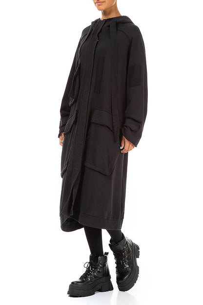 Hooded Three Pockets Black Cotton Jacket 3