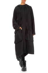 Hooded Three Pockets Black Cotton Jacket 4