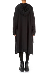 Hooded Three Pockets Black Cotton Jacket 2