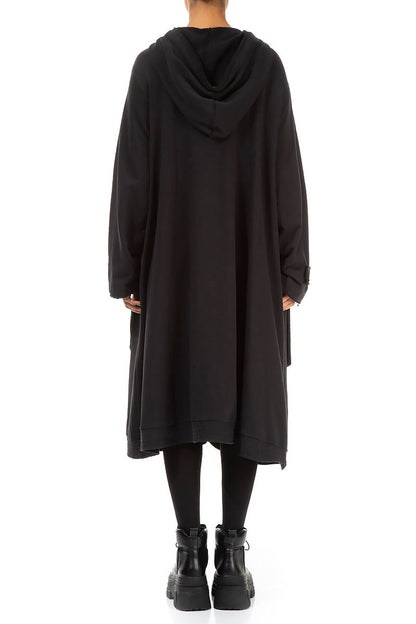 Hooded Three Pockets Black Cotton Jacket 2