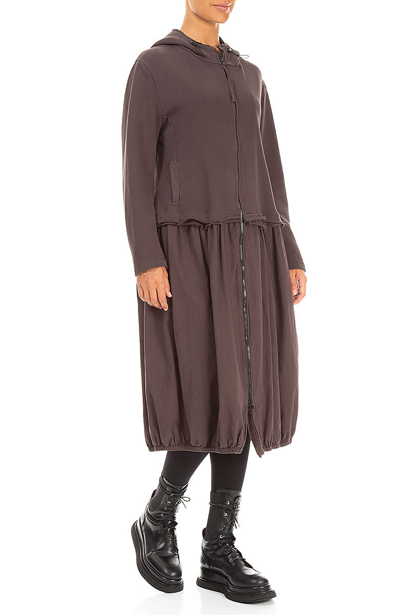 Hooded Truffle Brown Cotton Jacket Dress 3