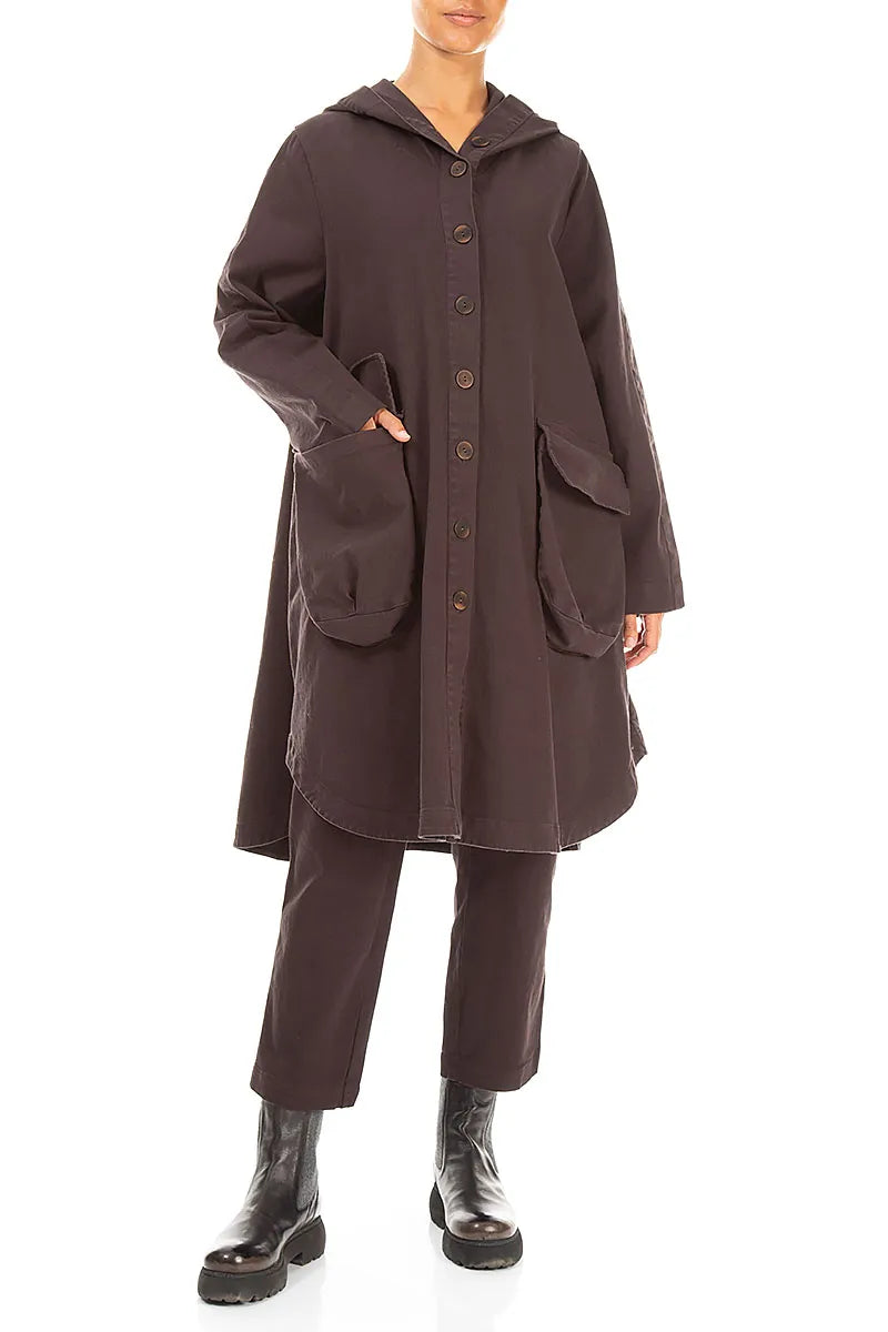 Hooded Truffle Brown Denim Cotton Coat 4