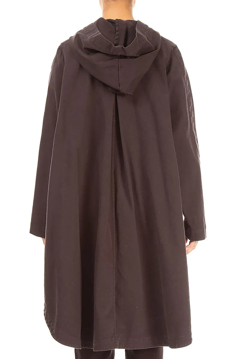 Hooded Truffle Brown Stretch Cotton Coat