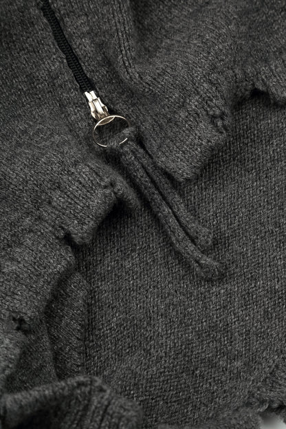 Grauer Cardigan aus Merinowolle mit Kapuze und Reißverschluss