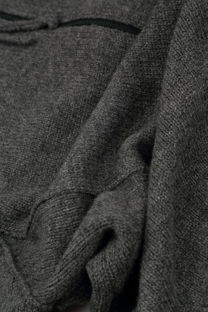 Grauer Cardigan aus Merinowolle mit Kapuze und Reißverschluss