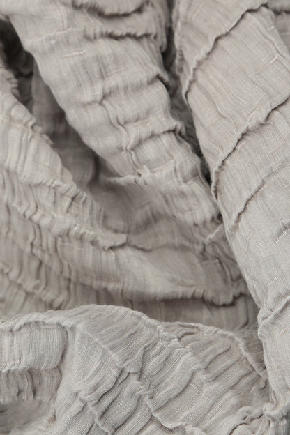 Horizontal Hem Crinkled Beige Silk Linen Blouse