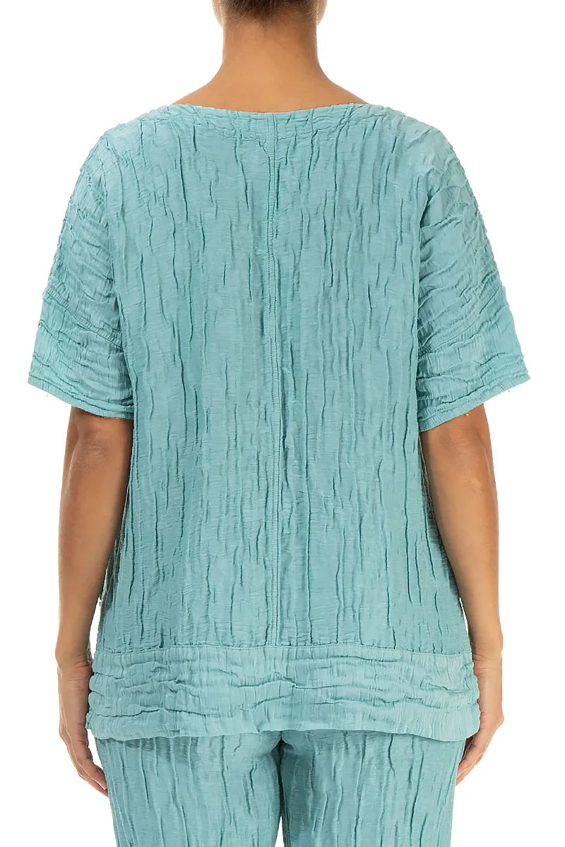 Horizontal Hem Crinkled Mint Silk Linen Blouse