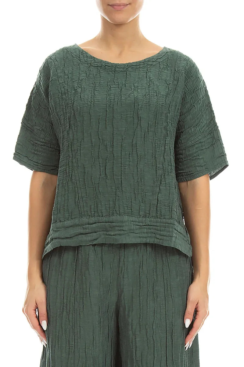 Horizontal Hem Crinkled Sage Silk Linen Blouse 1