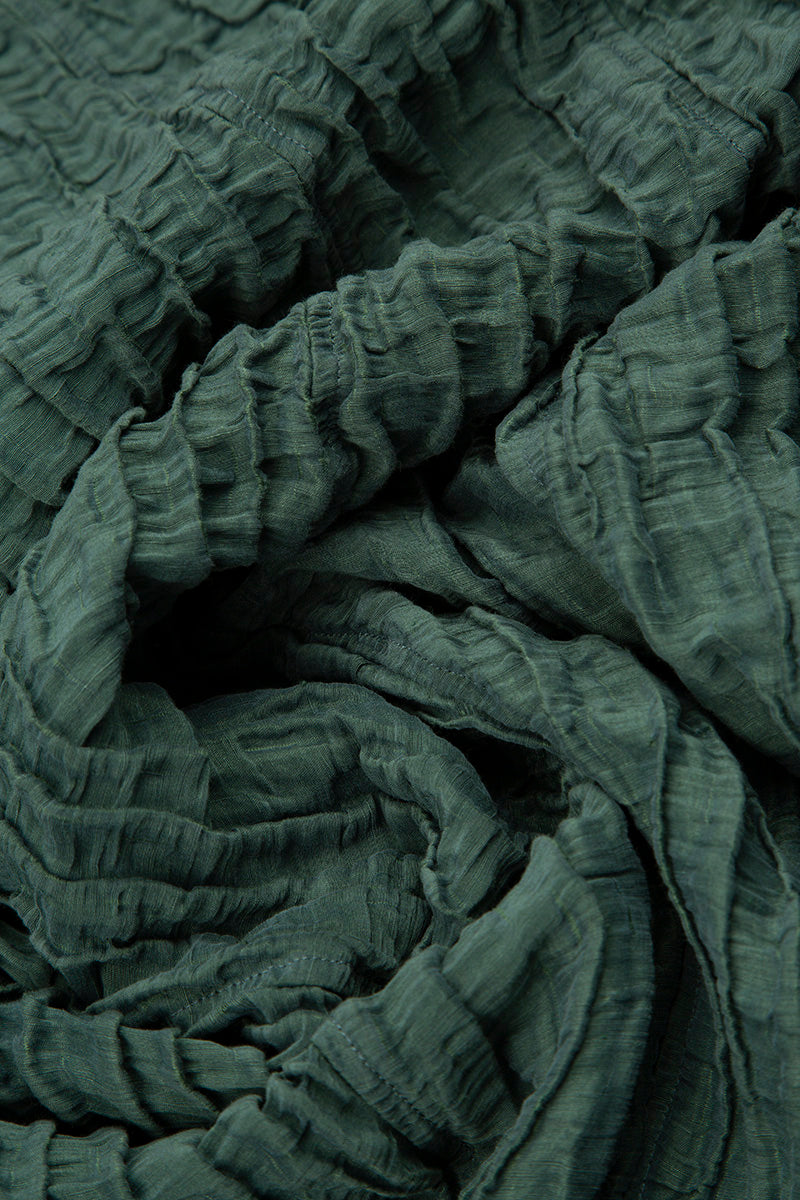 Horizontal Hem Crinkled Sage Silk Linen Blouse 5
