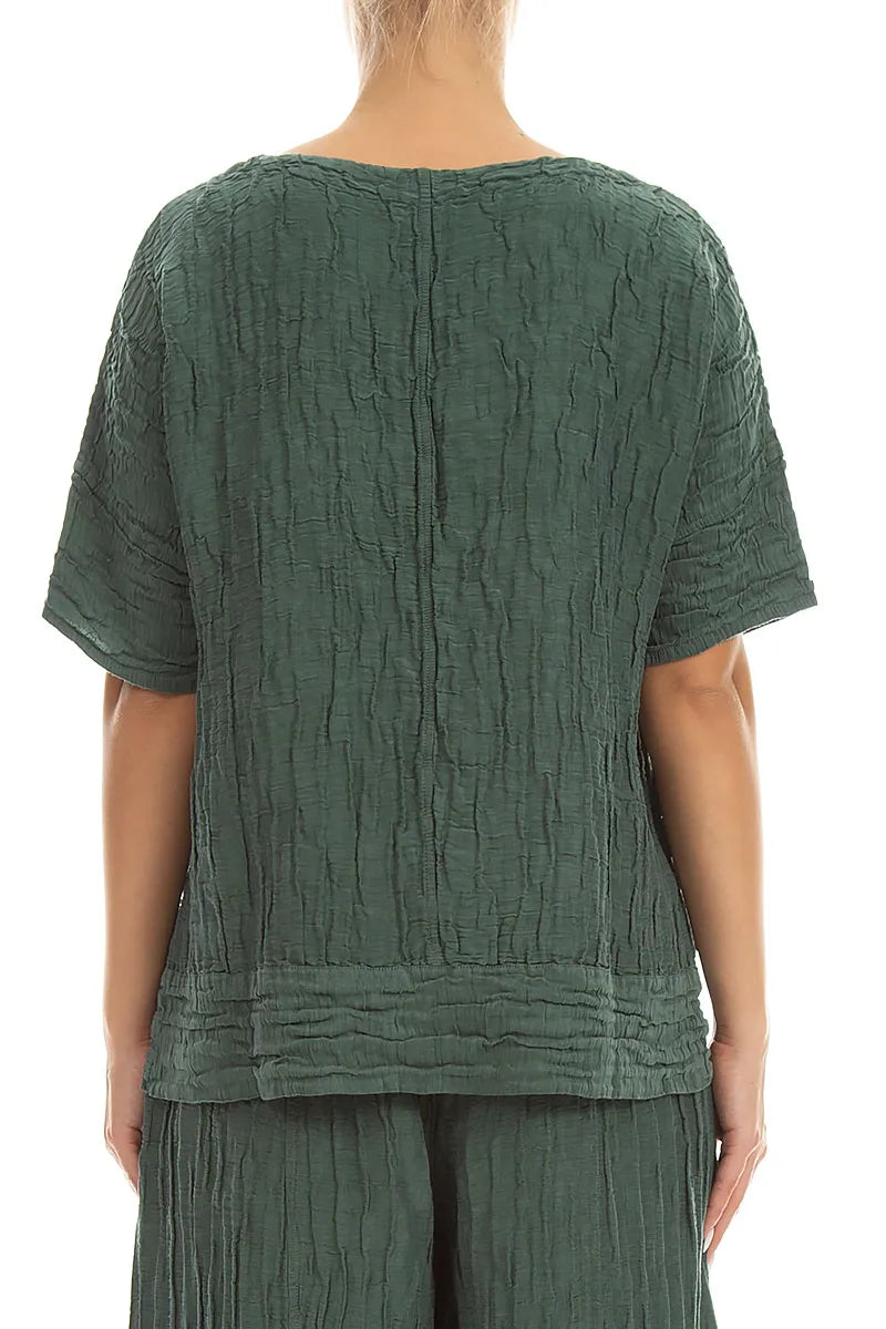 Horizontal Hem Crinkled Sage Silk Linen Blouse 2