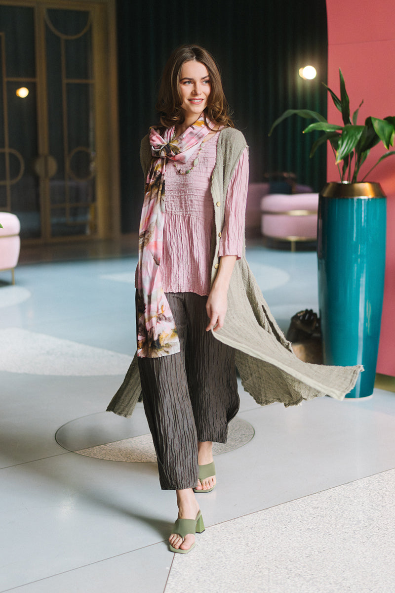 Tapered Barrel Truffle Crinkled Silk Trousers 5