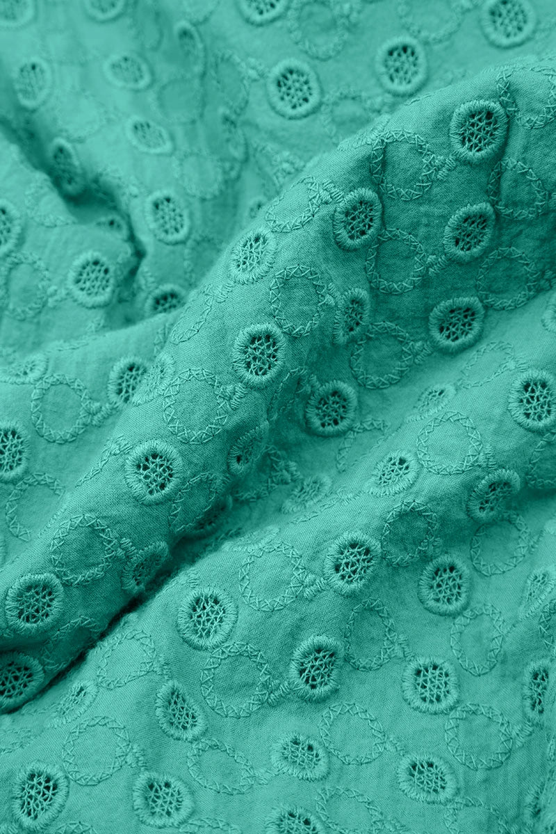 Embroidered Turquoise Cotton Dress 5