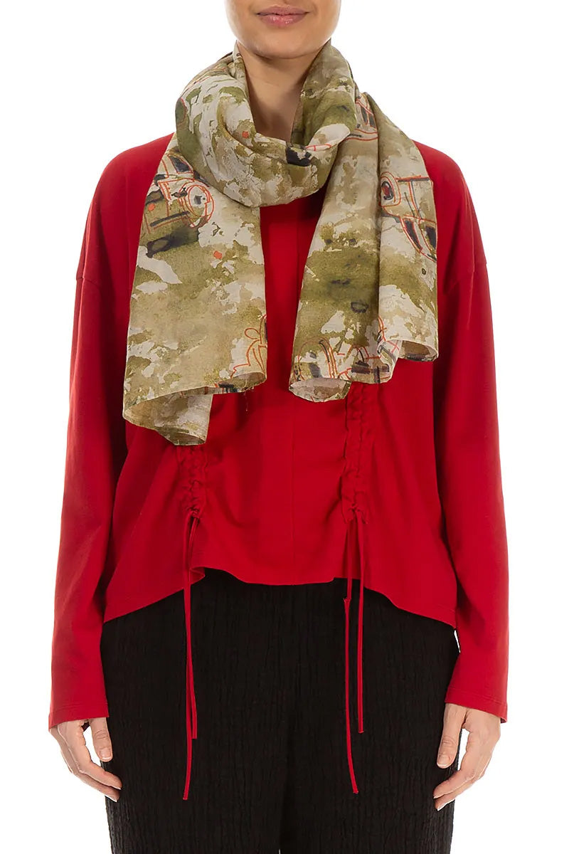 Khaki Retro Silk Cotton Scarf 1