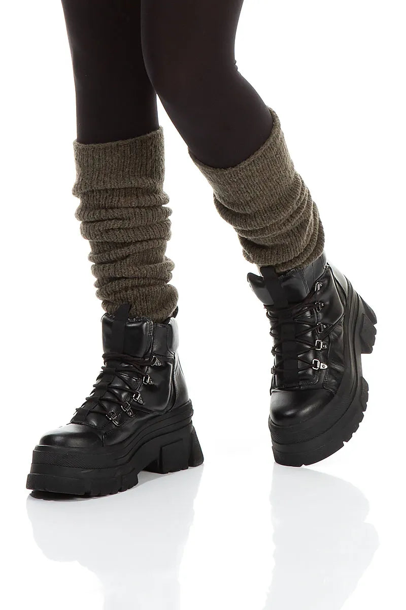 Khaki Wool Leg Warmers