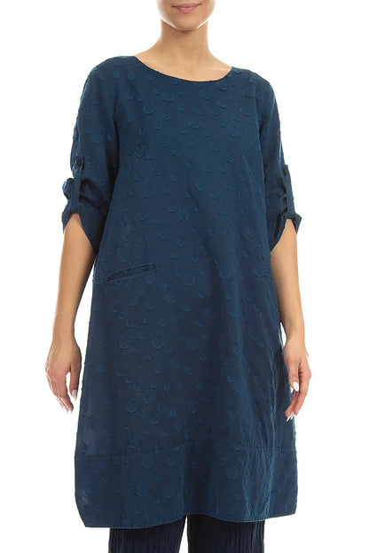 Knee Length Navy Bubbles Silk Cotton Tunic 3