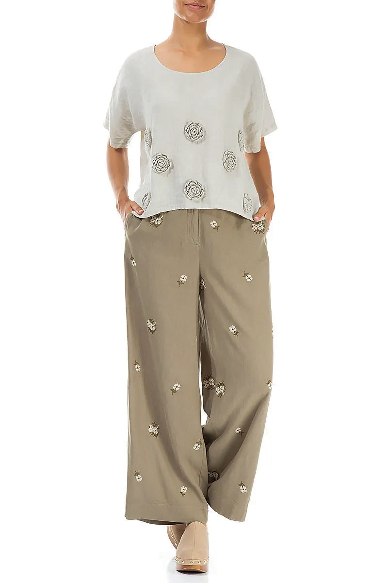 Knitted Flowers Laurel Green Linen Blouse 4