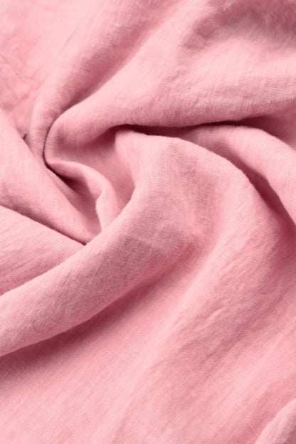 Flared Powder Pink Linen Midi Dress 6
