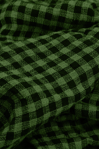 Floaty Shamrock Green Check Linen Midi Dress