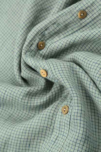 Raw Edge Laurel Green Grid Check Linen Shirt 5