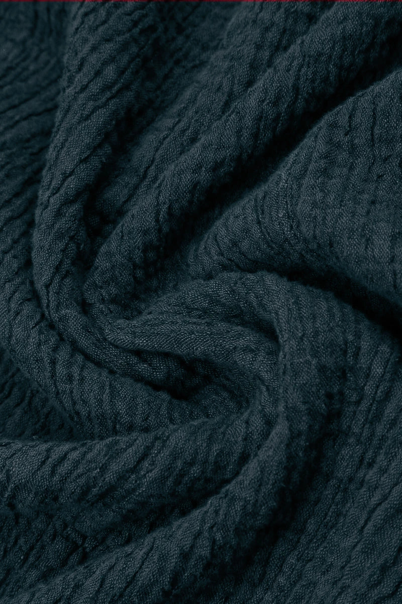 V-Neck Deep Turquoise Textured Linen Dress