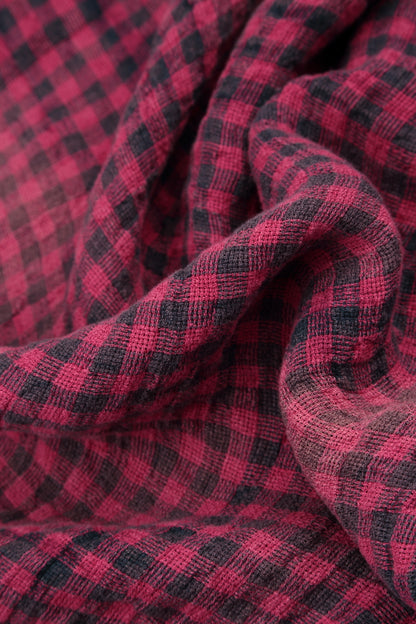 Front Pockets Fuchsia Heritage Check Linen Dress 5