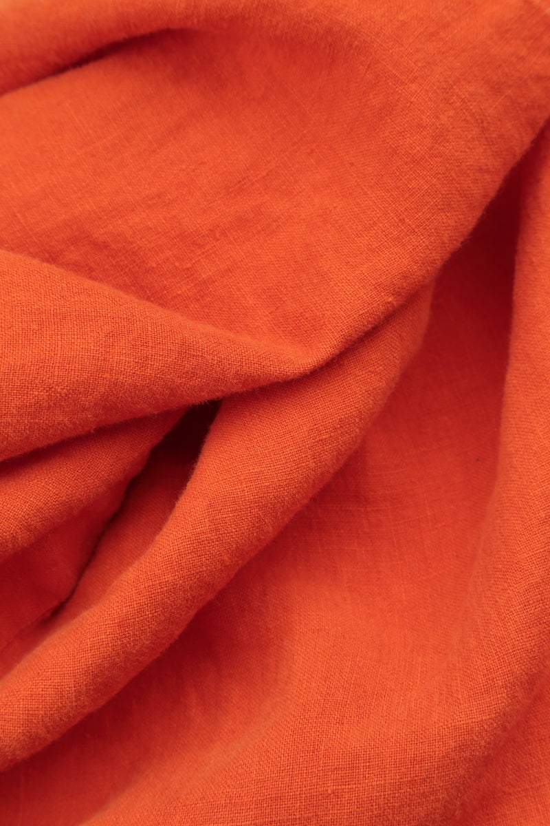 Sleeveless Balloon Flame Orange Linen Dress 5