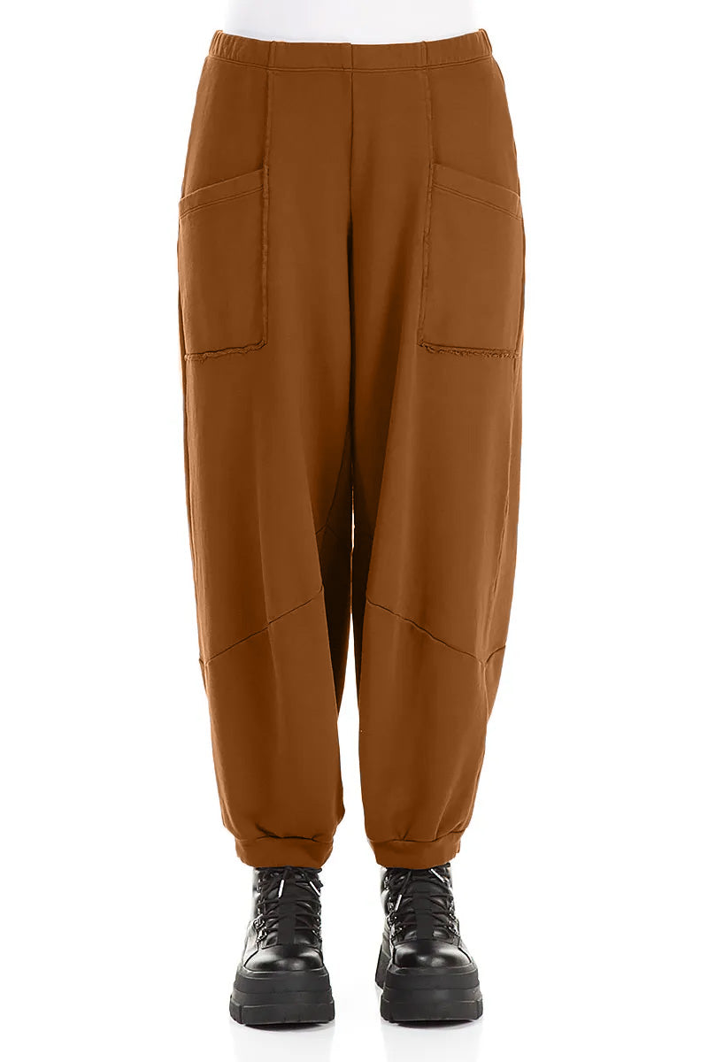 Large Pockets Aged Copper Cotton Trousers 1