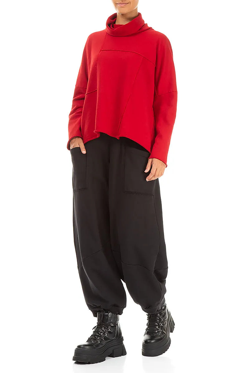 Large Pockets Black French Terry Cotton Trousers 4